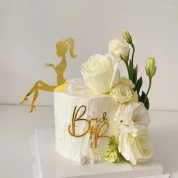 Zapasy imprezowe 1set Lady Bride to Be Cake Toppers Acryl Rose Gold Bridal Shower Bachelorette Wedding Topper Decor Birthday Decor
