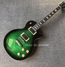 Ultimate Custom 1958 Slash podpisany na 2017 r. Anaconda Burst Flame Top Trans Green Electric Guitar Dark Brown Back5653392