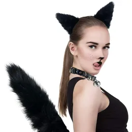 Fox Ears and Tail Set Faux Fur Cat-Foxes Ears Headband With Tail Set Tail Foxes-Cat Ears Paw Gloves Tail Costume Party Carnivals