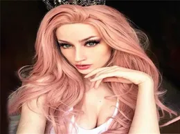 24 tum Big Curly Synthetic Wig Pink Color High Temperatur Fiber Pelucas Simulation Human Hair Wigs Wig1391894981