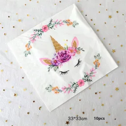 Unicorn Party Disposable Tableware Creative Girls Unicorn Plates Color Stickers Paper Straws Baby Shower Birthday Party Decor