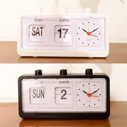 Retro Flip Alarm Clock Desk Top بجانب الساعة مع عرض تقويم منزلي ديكور ديكور الأطفال الأطفال الهدايا