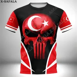 Orgulhoso do brasão de armas do país de Turquia 3D de alta qualidade, camiseta curta de camiseta no pescoço redondo de verão feminino casual top tee-5