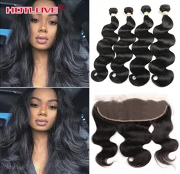 INDIAN BODY WAVE 4 peli del fascio con chiusura frontale in pizzo 828 pollici non trasformati India Vergine Human Hair Extensions Body Wavy Lov2889644