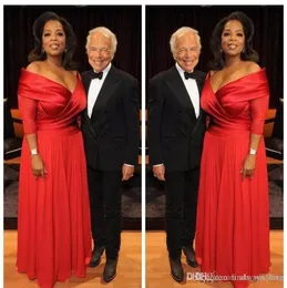 2019 Elegant Oprah Winfrey New Red Off the Shoulder Evening Dress Long Chiffon Formal Holiday Wear Party Gown Custom Made Plus SIZ3457998