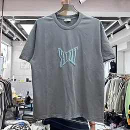 Erkek Tişörtler 23SS Yuvarlak Boyun Nakış Saint Michael Vintage T-Shirt Erkekler Kadın Yüksek Kaliteli Çift Katmanlı Tişört Üstleri Tee J240409