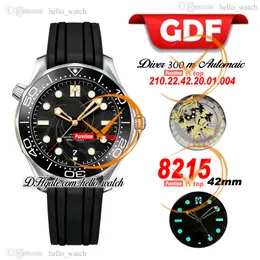 GDF Diver 300m 42m 210.22.42.20.01.004 Miyota 8215 Automatyczne męskie zegarek 007 50th Black Tekstura Ceramika Bezel Gumowa pasek