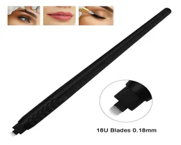 Professional Permanent Makeup Black disposable microblading pens hand tools 018mm 18U pins needles embroidery blades with Cap8099709