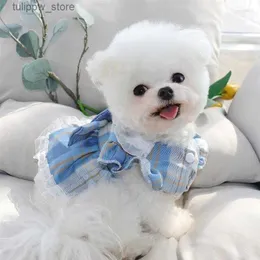 Vestuário para cães vestido de vestuário de moda de moda azul colhable Pet Princess Dress Yorkshire Summer Teddy Teddy Thin Bow Puppy Ploid Pullover L46