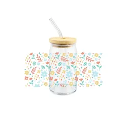 Blume UV DTF Cup Wraps Übertragungsaufkleber für florale Aufkleber niedliche Glasbecher Tasse Wraps Aufkleber Klebstoff wasserdicht modisch