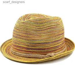 Breite Krempelnhüte Eimer Hats Sun Hut niedlich erwachsene Sonnenhüte Bogenhand gemacht Frauen Strohkappe Strand 6 cm Rand Hut lässig Mädchen Streifen Summer Cap Y240409