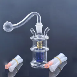 Partihandel kreativ mini spiral inre rökning vatten bong rör färgglada mini glas bubbler catcher dab rigg bongs vattenpipa med 10 mm manlig oljebrännare skål siliokne slang