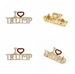 새로운 디자인 모조 다이아몬드 브로치 I Love Trump Brooch Letter Glitter Brooch 휴대용 가슴 핀 파티 선호 5783489