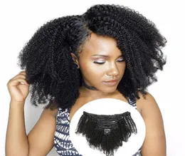 Mongolischer Afro gekinkneter lockiger Clip in menschlichen Haarverlängerungen 120Gset 8pcs 4b 4C Curl Haarbündel natürliche Farbclips Ins7129522