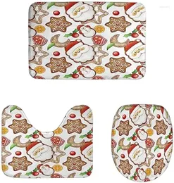 Bath Mats Cute Santa Claus Gingerbread Bathroom Rugs Set 3 Piece Colorful Moon Star Biscuit Red Ball Snowflake Mat Anti-Skid Bathtub