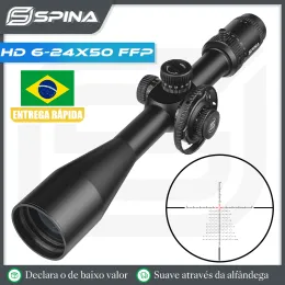 Spina Optics 6-24x50 FFP Red 조명 소총 소총 1/8 MOA Min Focus 10YDS 사냥 소총 스코프 적합 .308.556.223 등