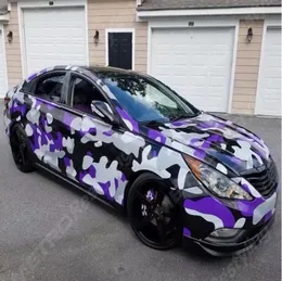 2018 Purple Urban Night Digital Tiger Camo Vinyl Car Wrap With Air Bubble Arctic Camouflage Graphics Car Sticker 152x30m 5x7472420