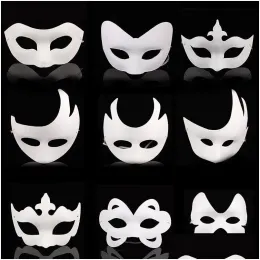 أقنعة الحفلات الوجه غير المصقول أبيض/ورقًا فارغًا PP Mask DIY Dancing Christmas Halloween Masquerade