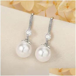 Stud Earrings Fashion Female 925 Sterling Sier Pearl Inlaid Cubic Zircon For Women Jewelry Girlfriend Gift Brincos Drop Delivery Otoac