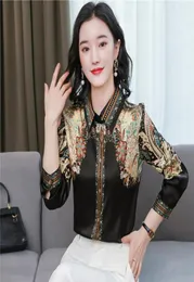 قميص ساتان من الحرير المطبوع بالباروك الفاخرة الطويلة ربيع الخريف الشتاء الرجعية النساء 039S Tops Tops Office Ladies Designer1880712