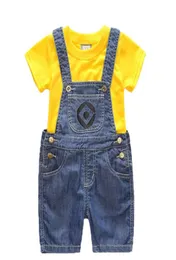 Meninos meninas conjuntos de crianças jeans shortslongs terno de roupa infantil e camiseta e 2pc Minions roupas 16 anos8309796