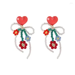 Dangle Earrings 2024 Bohemian Handmade Crystal Flower Acrylic Heart Drop For Women Statement Jewelry Bowknot Boucle Oreille Femme