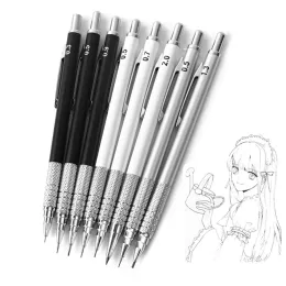 최신 Full Metal Mechanical Pencil 0.3 0.5 0.7 0.9 1.3 2.0mm Black Silver 2B Art Painting Sketch 연필 사무용품 학용품