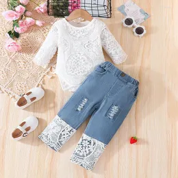 Clothing Sets VIPOL Brand Born Princess 1 Year Birthday Party Wear White Lace Bodysuits Jeans Two Piece Infant Baby Girls Set