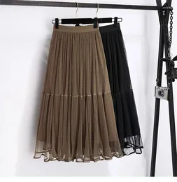 Юбки 2024 Женская летняя модная мода высокая талия свободная юбка женская миди длинная a-line дамы сплошной цвет повседневной B155