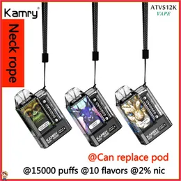 Authentic Kamry box 15000 puff Disposable Vape Mesh Coil Shisha Bar Style Detachable E Cigarette Adjustable Airflow Pod Device puff 15k vaper 10 flavors Neck rope