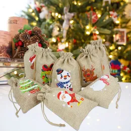 5 pezzi sacche da regalo per tela di lino natalizio carino sacche da regalo per coulline per alci alci di natale Caramperato per cuscinetti da imballaggio