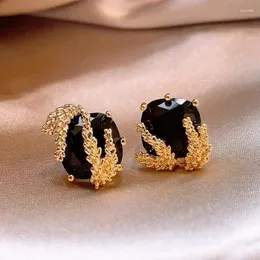 Gestüt Ohrringe französische Design Mode Schmuck Gold plattiert Block Schwarzer Kristallweizen Ohr Elegante Frauen täglich Arbeitspunkte Accessoires