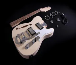 DIY Electric Guitar Kit Semi Hollow Body F Hole Bolt On Mahogany Neck Chrome Hardware2769051