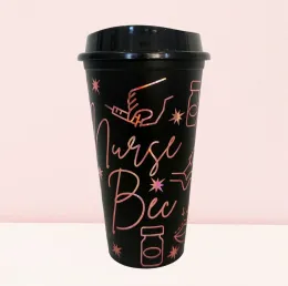 Anpassad logotyp Black Mermaid Cup 24 oz 710 ml Återanvändbar plaststrå kopp med transparent cylindriskt lock, varm och kall drickskopp