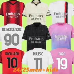 2024 2025 Milans Ibrahimovic Futbol Formaları 23 24 25 Giroud Kessie de Rafaelreijnders Ketelaere Rafa Leaokessie Leao Maglia Ev Away Away 3. Üçüncü Çocuk Kiti Tam Set Tam Set