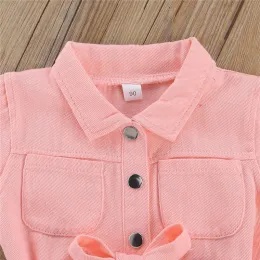 Girls Jumpsuit Work Clothes One Piece Standing Collar Pocket Short Sleeve Romper for Children Toddler Girl Clothes