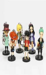 6PCSSet One Piece Figures KeyChain Q Version Luffy Sabo Ace Roronoa Zoro Sanji Nico Robin Bell Key Chain PVC Action Figures Model8402654