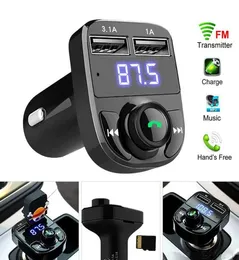 X8 CAR FM TRANSMITTER AUX Modurator BluetoothハンズフリーOレシーバーMP3プレーヤー3.1AクイックチャージデュアルUSBボックスパッケージ2971851