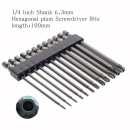 Haste de 1/4 de polegada de 6,3 mm Bits de chave de fenda de ameixa hexagonal T6-T40 Torninho magnético Torx Bits de fenda Definir a cabeça da chave de fenda elétrica