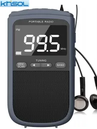 Rádio FM AM Mini Rádio portátil Rádio -Pocket Receiver estéreo Rádio recarregável com despertador para transmissão climática ao ar livre