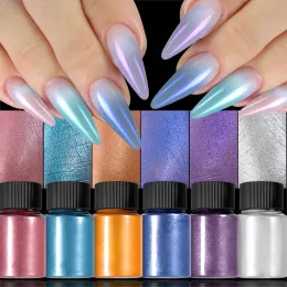 10g Box Mirror Nail Powder White Pearl Gradient Metallic Effect Laser Damm UV Gel Polish Nail Art Aurora Shiny Pigment Decoratio