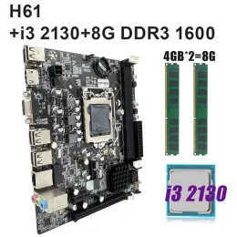 Motherboards KEYIYOU LGA 1155 ITX Motherboard Set with Core i3 2130 processor and 8GB DDR3 Memory H61 placa mae combo