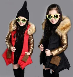 girls winter coat 413 years old children039s down jacket hooded Fur collar Gold stitching sleeves Classic coat5646203