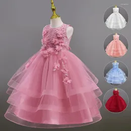 Kız elbise çocuk elbisesi prenses çapraz sınır giyim çiçek örgü kabarık etek kızın barındırma piyano