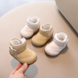 Stövlar baby vinter nya varma snöstövlar unisex läder söta pojkar flickor fleece bomull barn sneakers mjuk botten småbarn baby skor