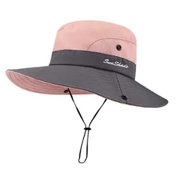 Womens Tail Sun Hat UV Protection Justerbar vikbar nät Bred grim färgblockfiske 1 st 240403