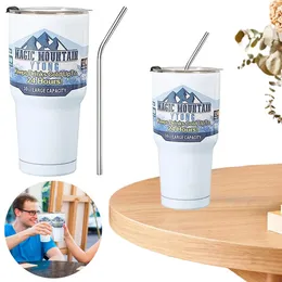 30 Unzen Kaffeetasse Edelstahl Isolierte Wasserflasche kaltes Getränk Becher mit Strohhalm für Außenreisen 240409