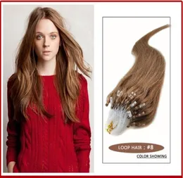 Whole 08GS 200Slot 14Quot 24Quot Micro Ringsloop Indian Remy Human Hair Extensions Hair Extention 8 Light Brown7543903