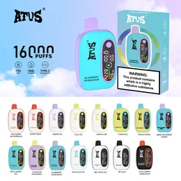 Puff ATVs Warship 16000 Puffs Digital descartável Vape 18ml Preenchido 19 Flavors Caixa de vapor 650mAh 18K Dual Mesh Coil Screen Smart Screen