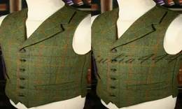 2019 Summer Farm Wedding Green Plaid Tweed Vests Custom Made Groom Vest Slim Fit Mens Suit Stest Prom Wedding Weistcoat4578322